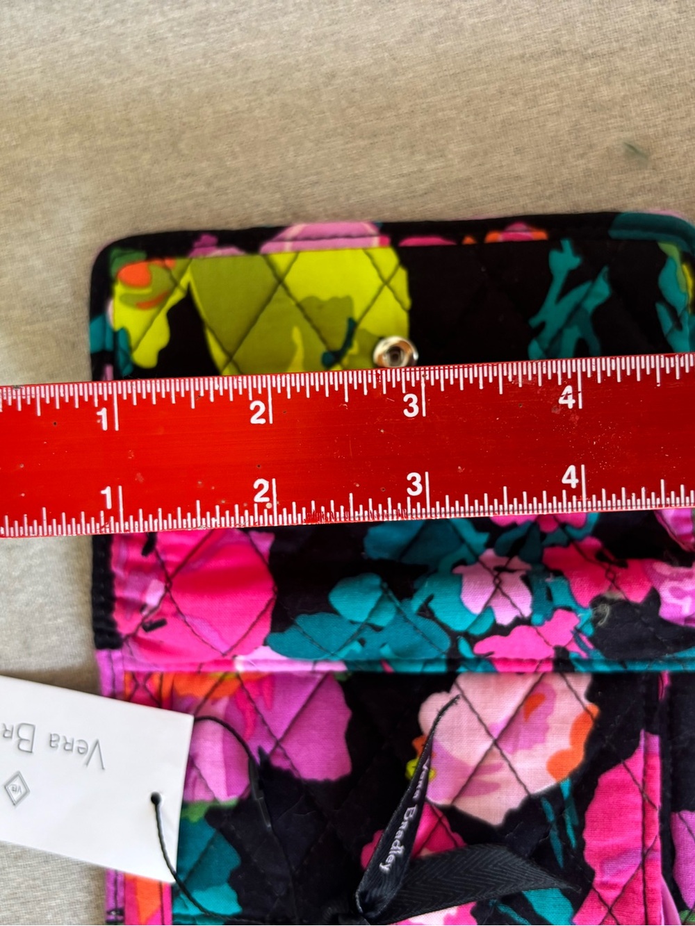 Vera Bradley Quilted Floral Trifold Wallet - Black, Hot Pink & Teal - Picture 11 of 11